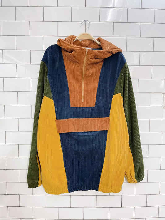 chunky cord patchwork pullover sweatshirt