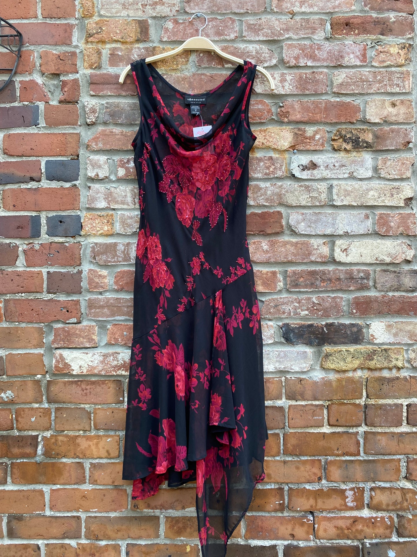 y2k connected floral chiffon cowl neck dress