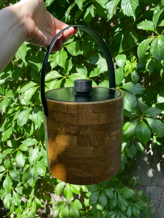 vintage 60's irvingware wood panel ice bucket