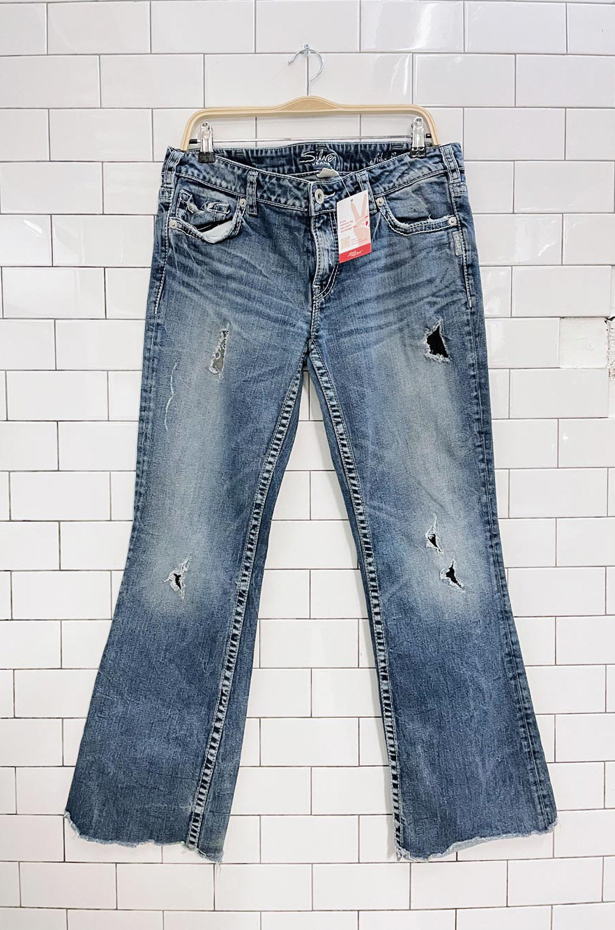 y2k silver low rise aiko bootcut jeans