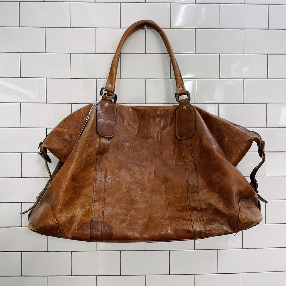 vintage large distressed leather travel bag