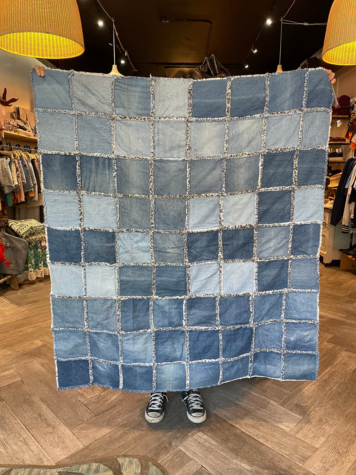 handmade boho quilted denim leopard throw blanket