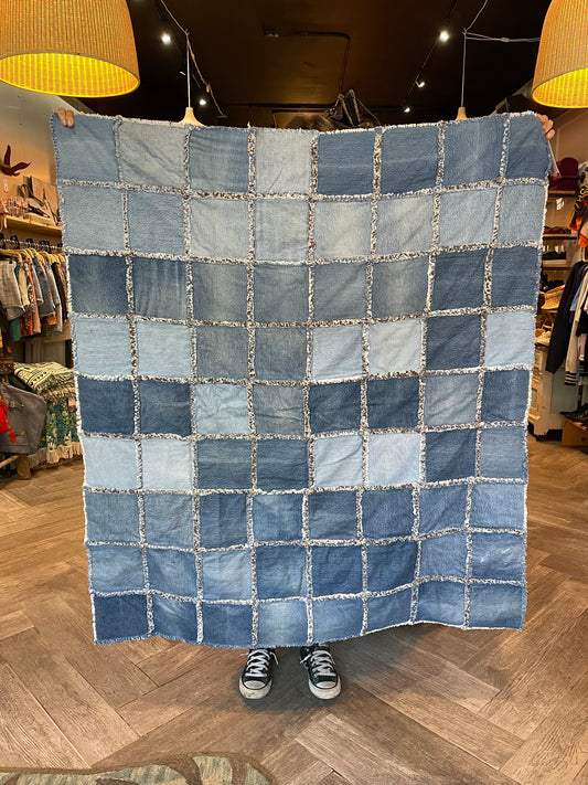 handmade boho quilted denim leopard throw blanket