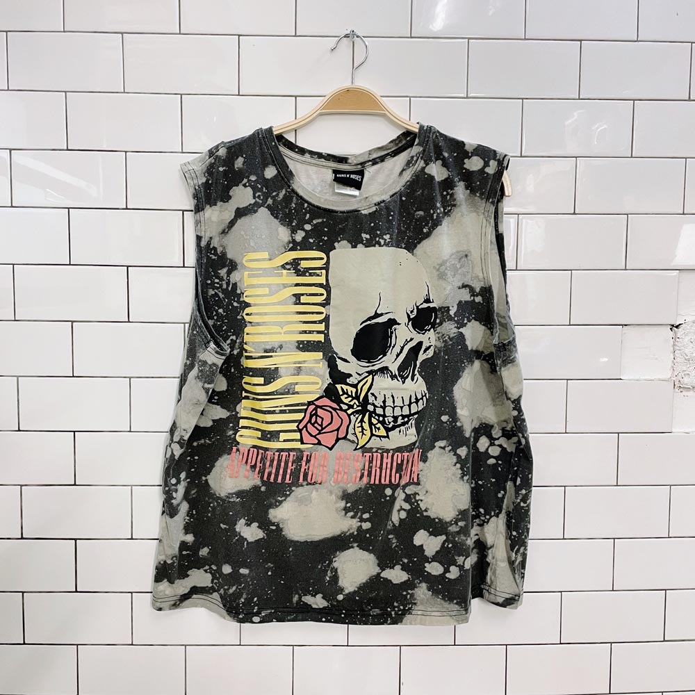 guns n roses bleach dye skull muscle tee