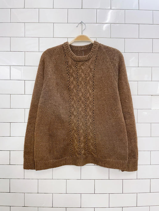 vintage cable knit strip brown sweater