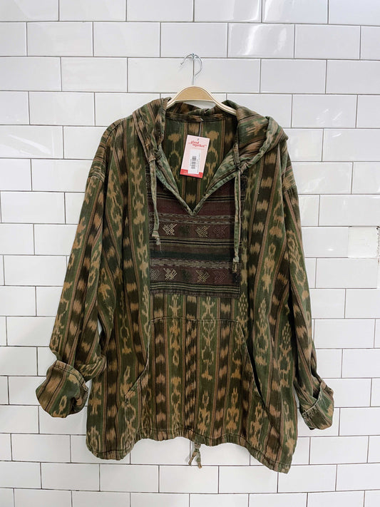 vintage boho woven pullover hoodie