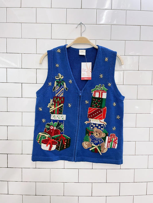 vintage holiday bears + presents knit vest