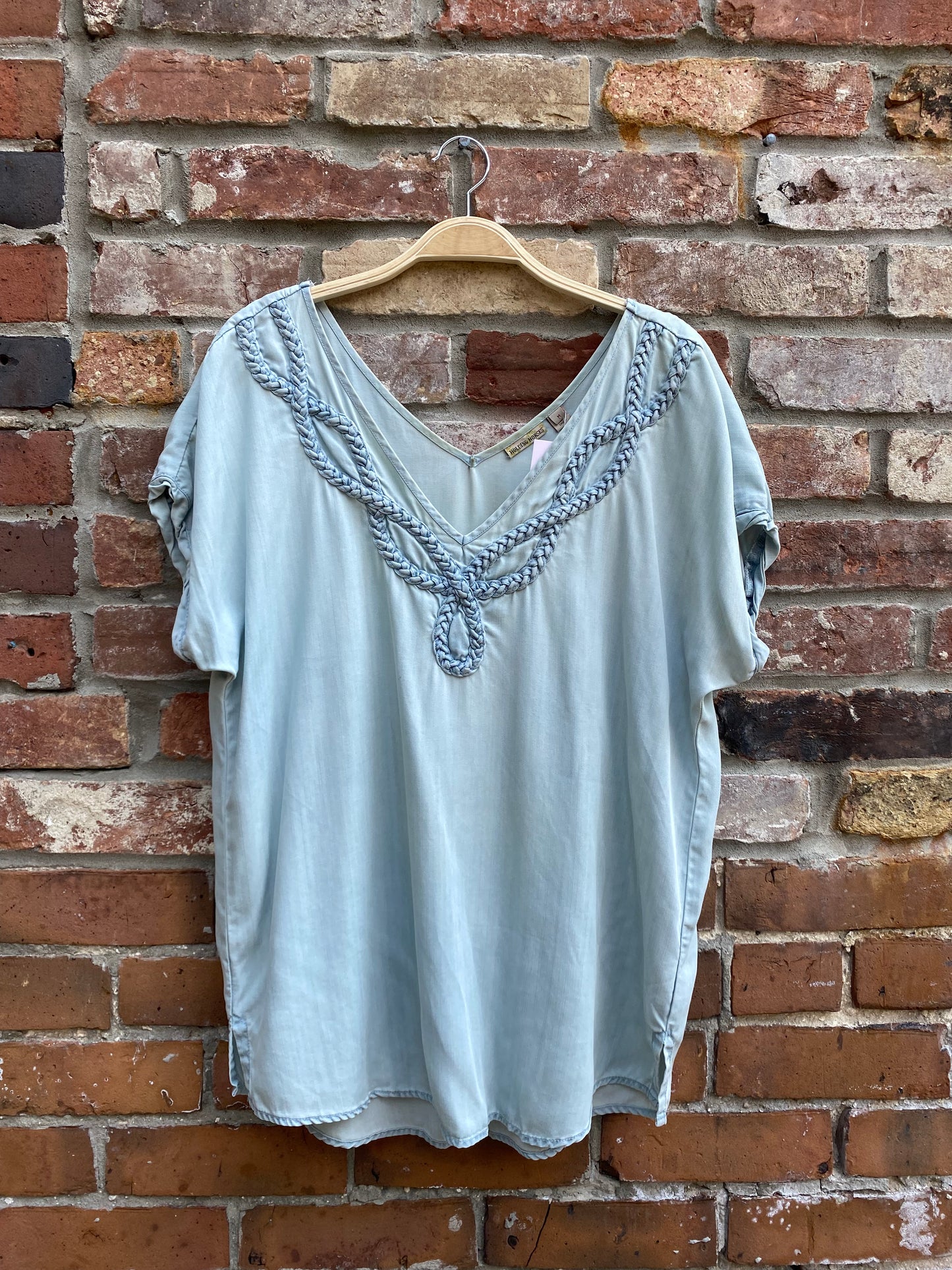 holding horses braided denim chambray tee