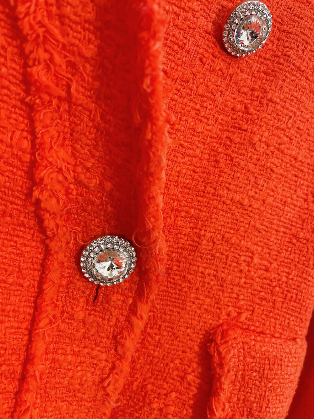 zara orange tweed gem button blazer