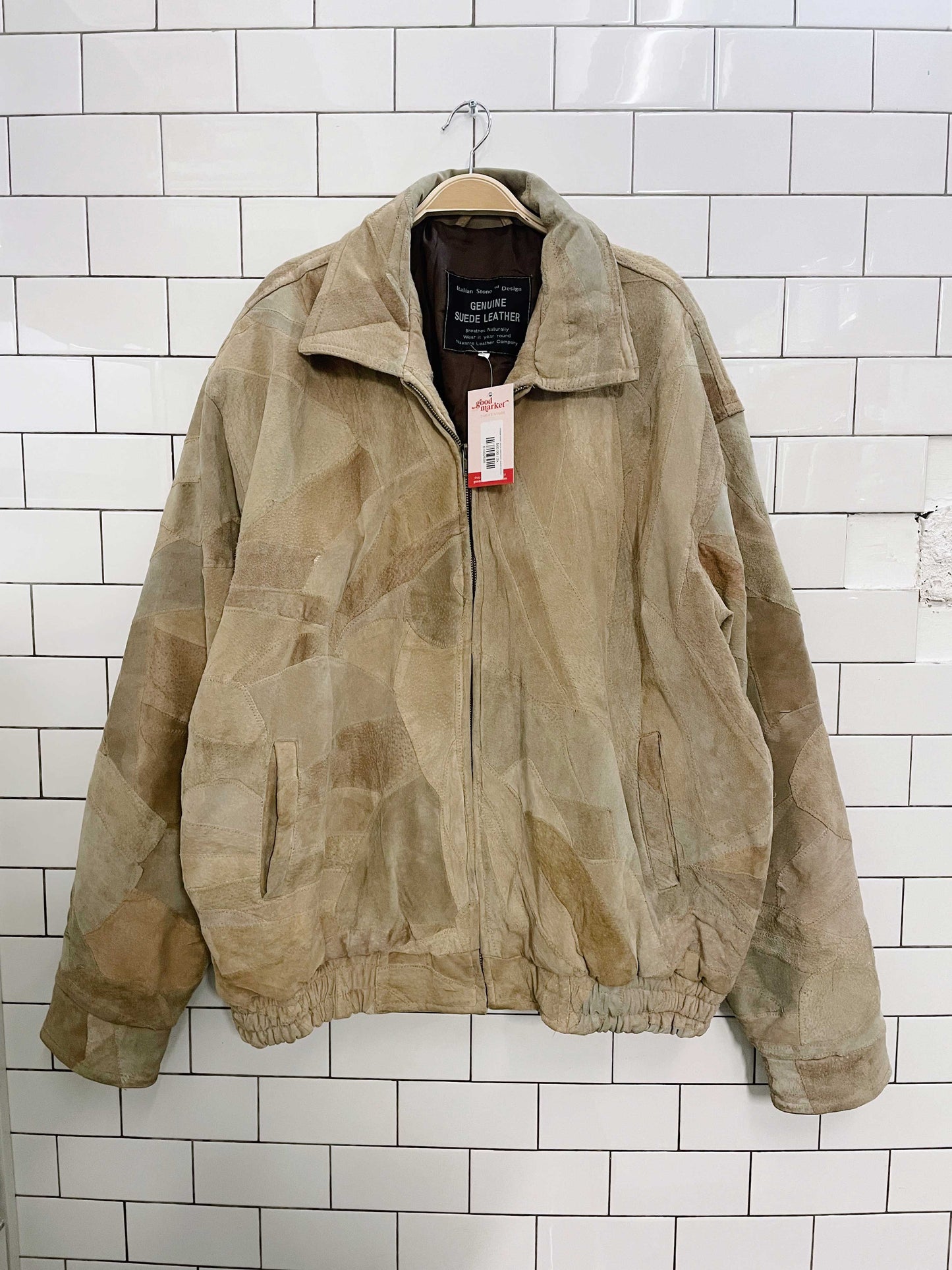 vintage italian stone patchwork suede bomber jacket