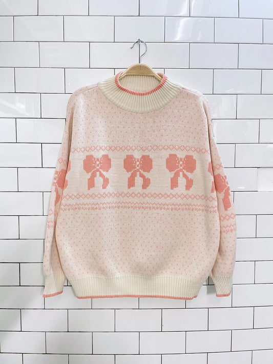 vintage mixed knits bow sweater