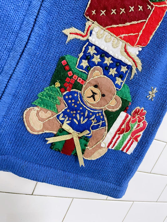 vintage holiday bears + presents knit vest