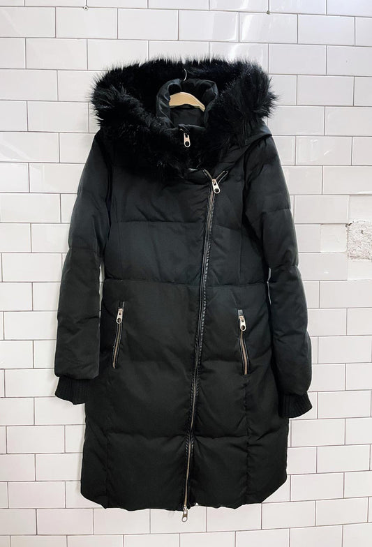 zara down parka with faux fur hood