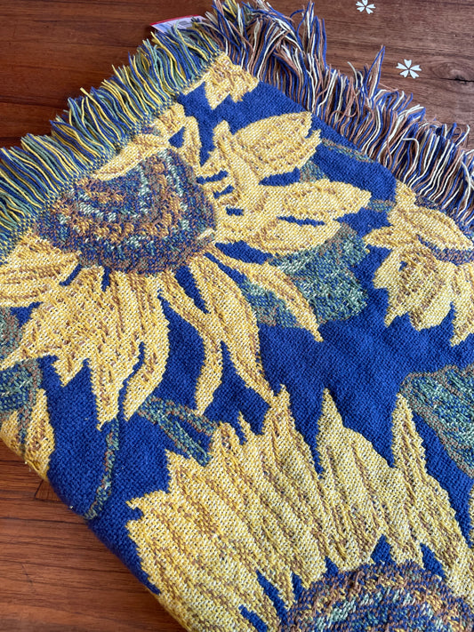 vintage 00s sunflower woven throw blanket