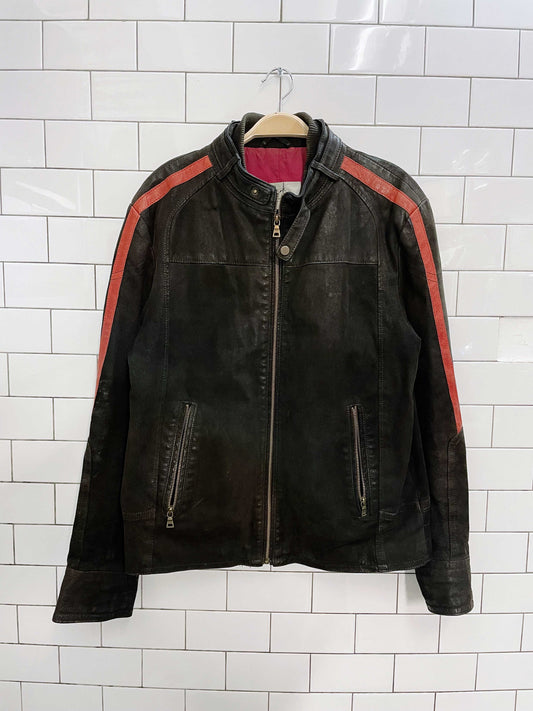 blink leather racing stripe moto jacket