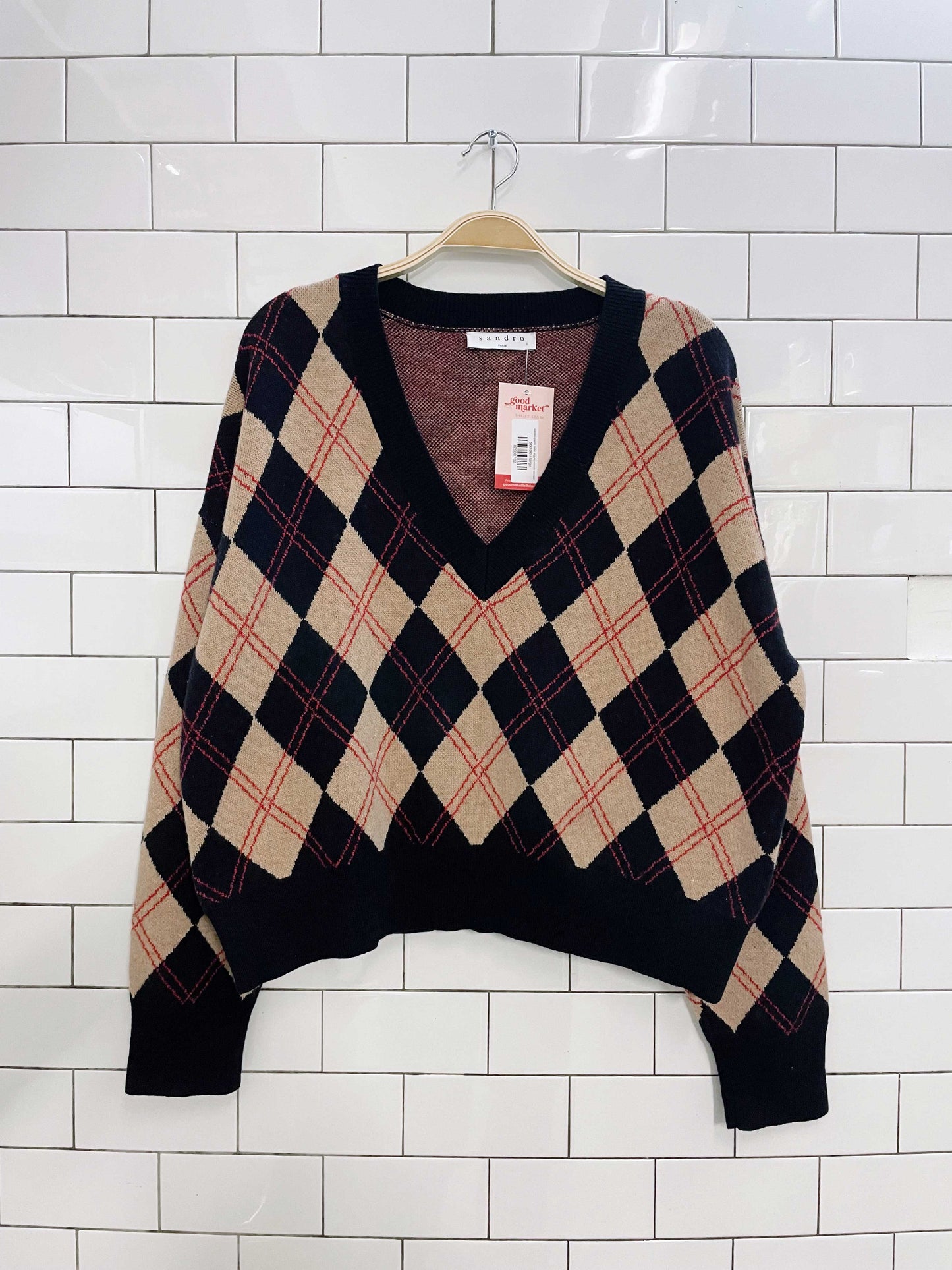 sandro paris bane argyle v-neck sweater