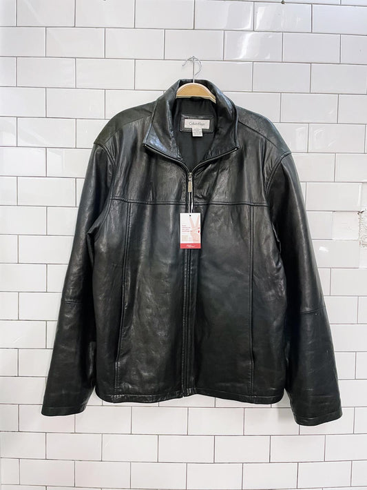 calvin klein butter leather minimal zip jacket