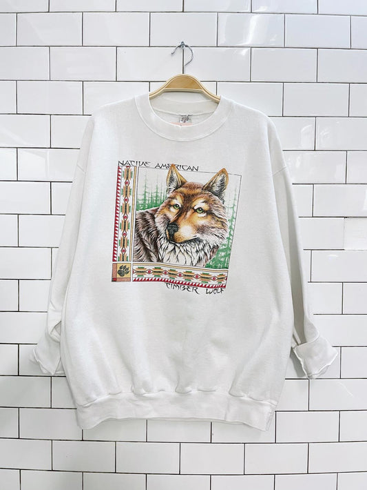 vintage made in usa timber wolf graphic crew