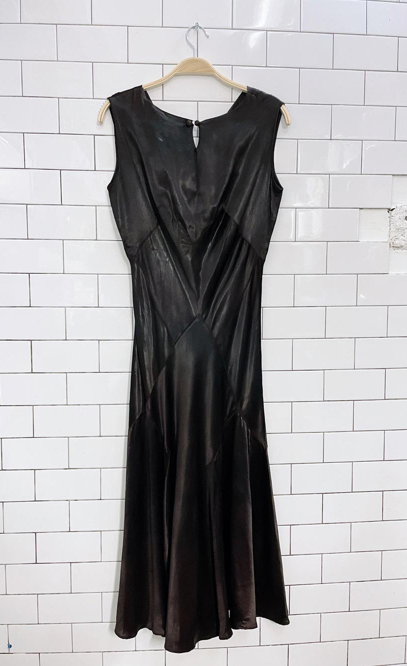 vintage brown satin a-line mermaid gown