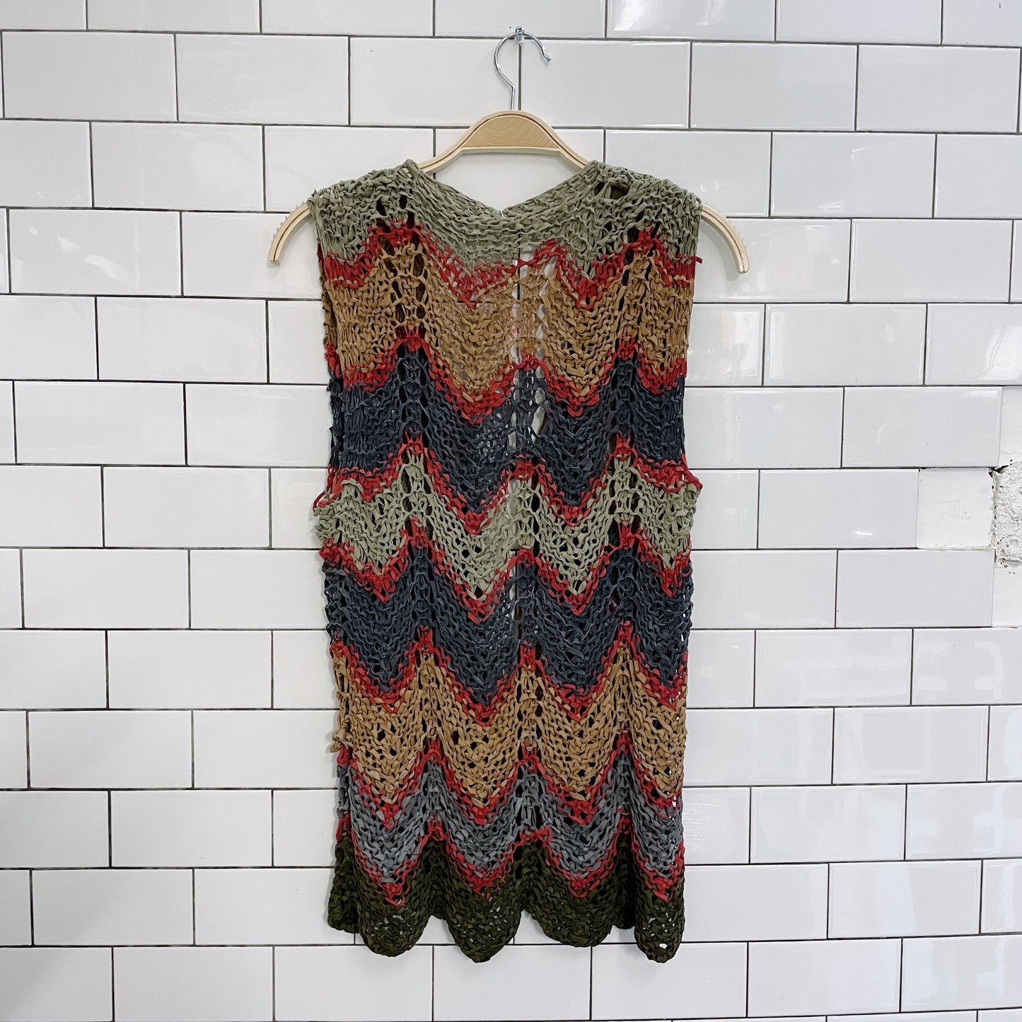 vintage 70s suede crochet knit vest