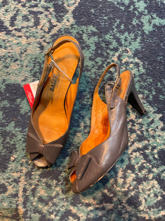 vintage bally leather slingback bow pumps