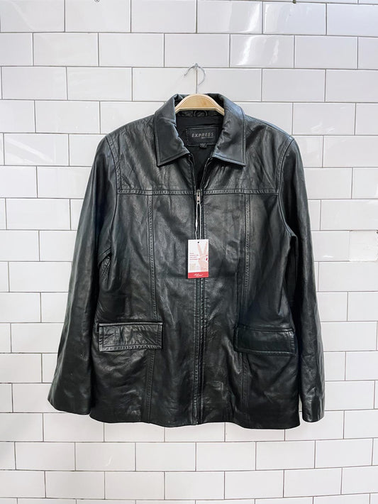 vintage 00s express minimal zip butter leather jacket