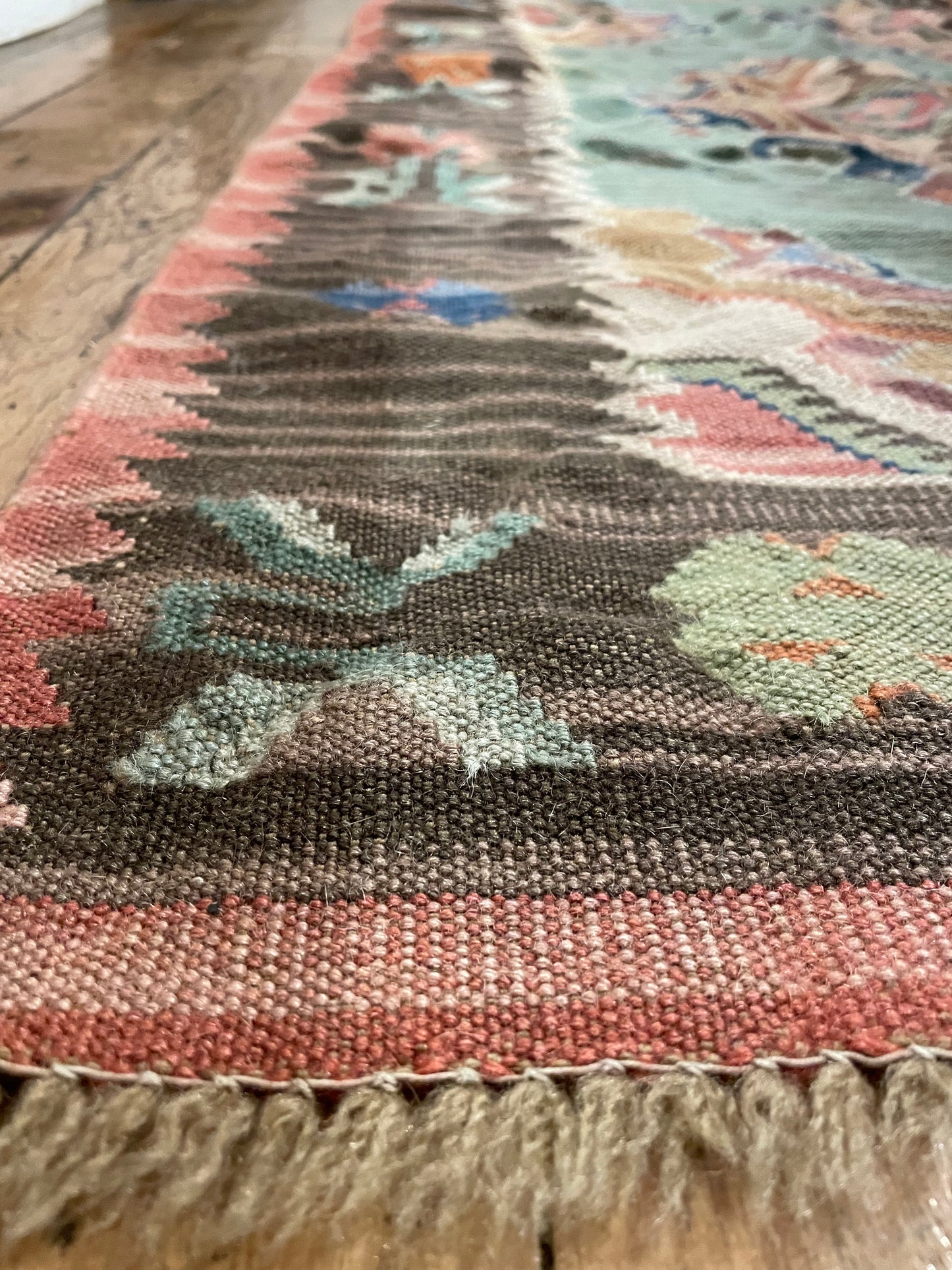 vintage turkish wool kilim flat weave runner