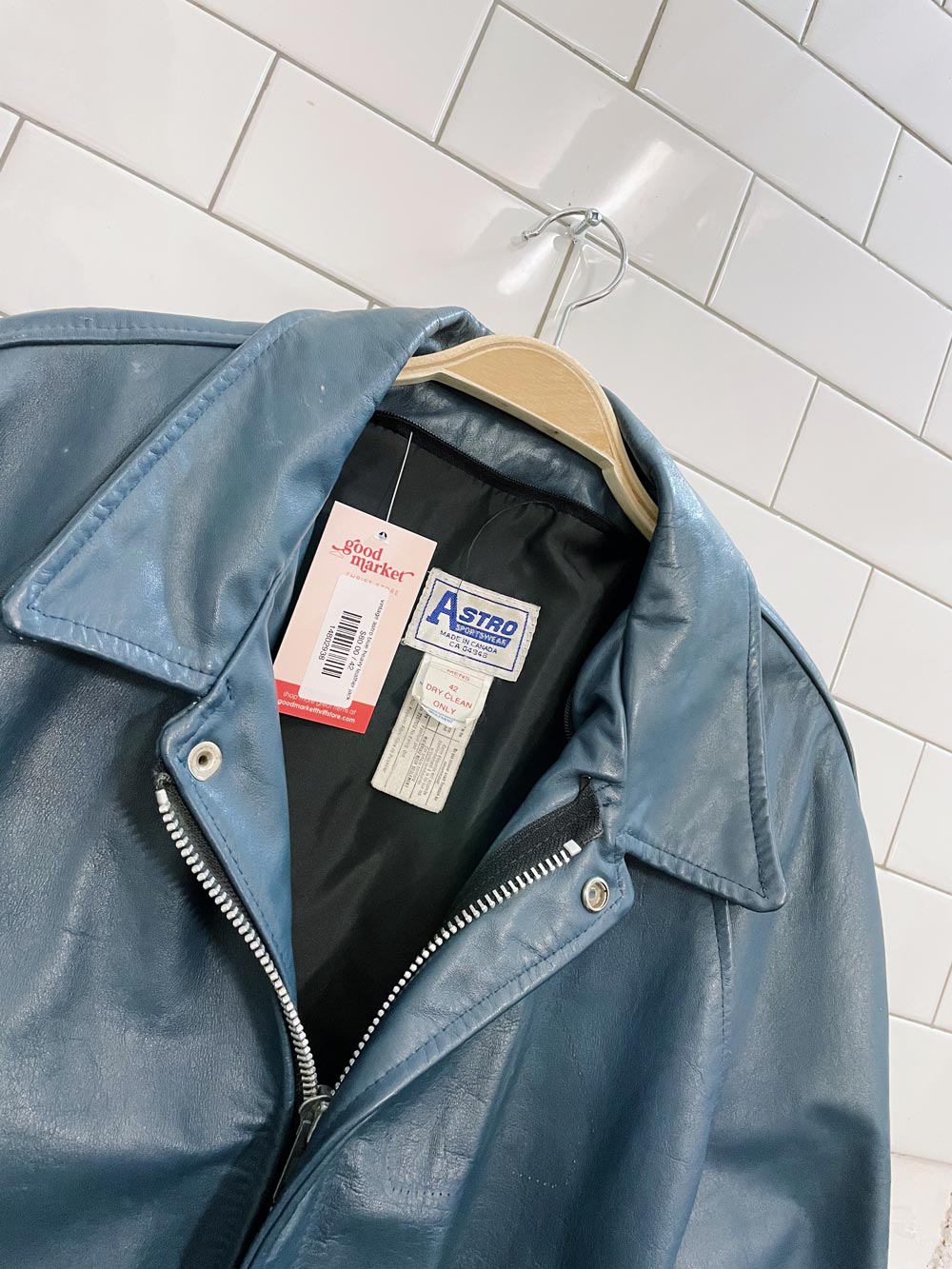 vintage astro blue heavy leather jacket