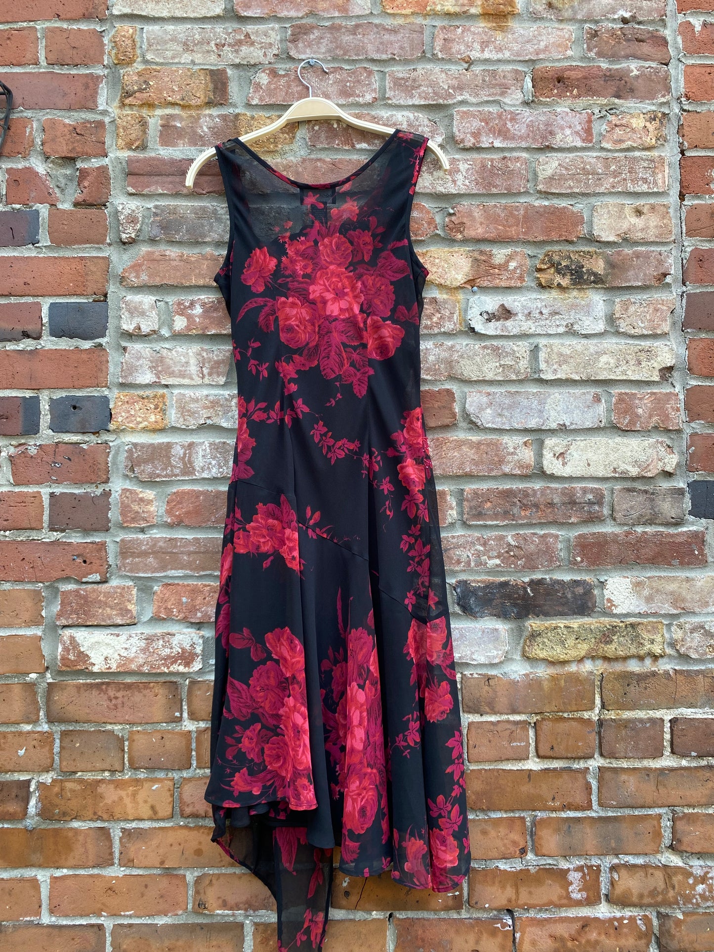 y2k connected floral chiffon cowl neck dress