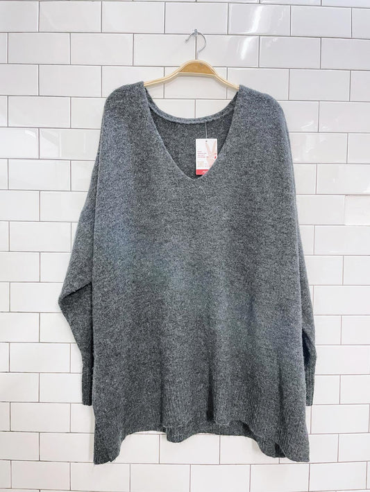 oversized grey v-neck cozy sweater