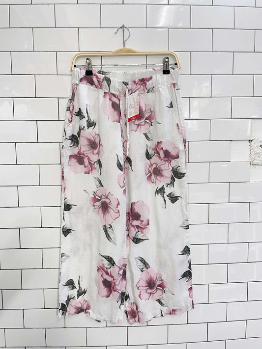 rosemarie floral linen wide leg cropped pants