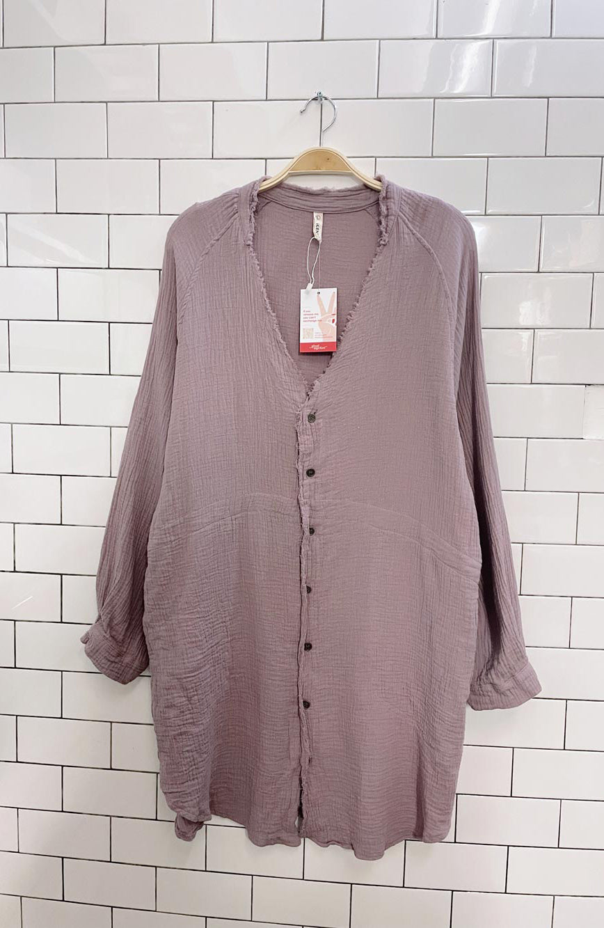 igenjun gauze cotton lilac shirt dress