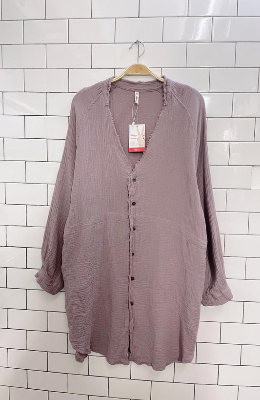 igenjun gauze cotton lilac shirt dress