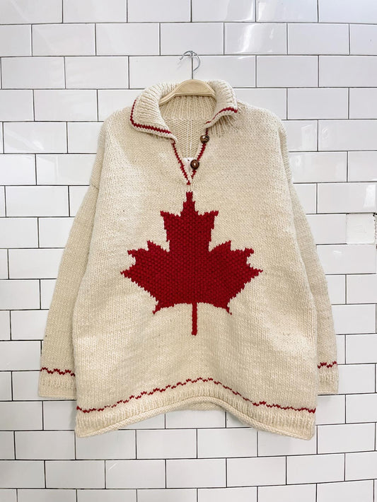 vintage hand-knit wool maple cottage sweater