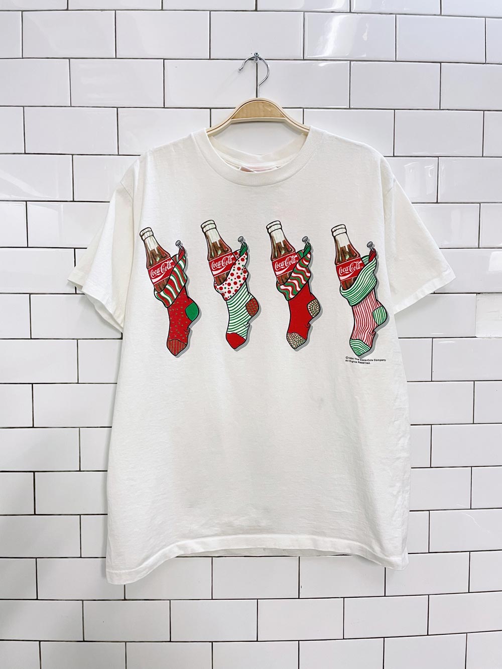 vintage 90s coca cola stocking holiday tee