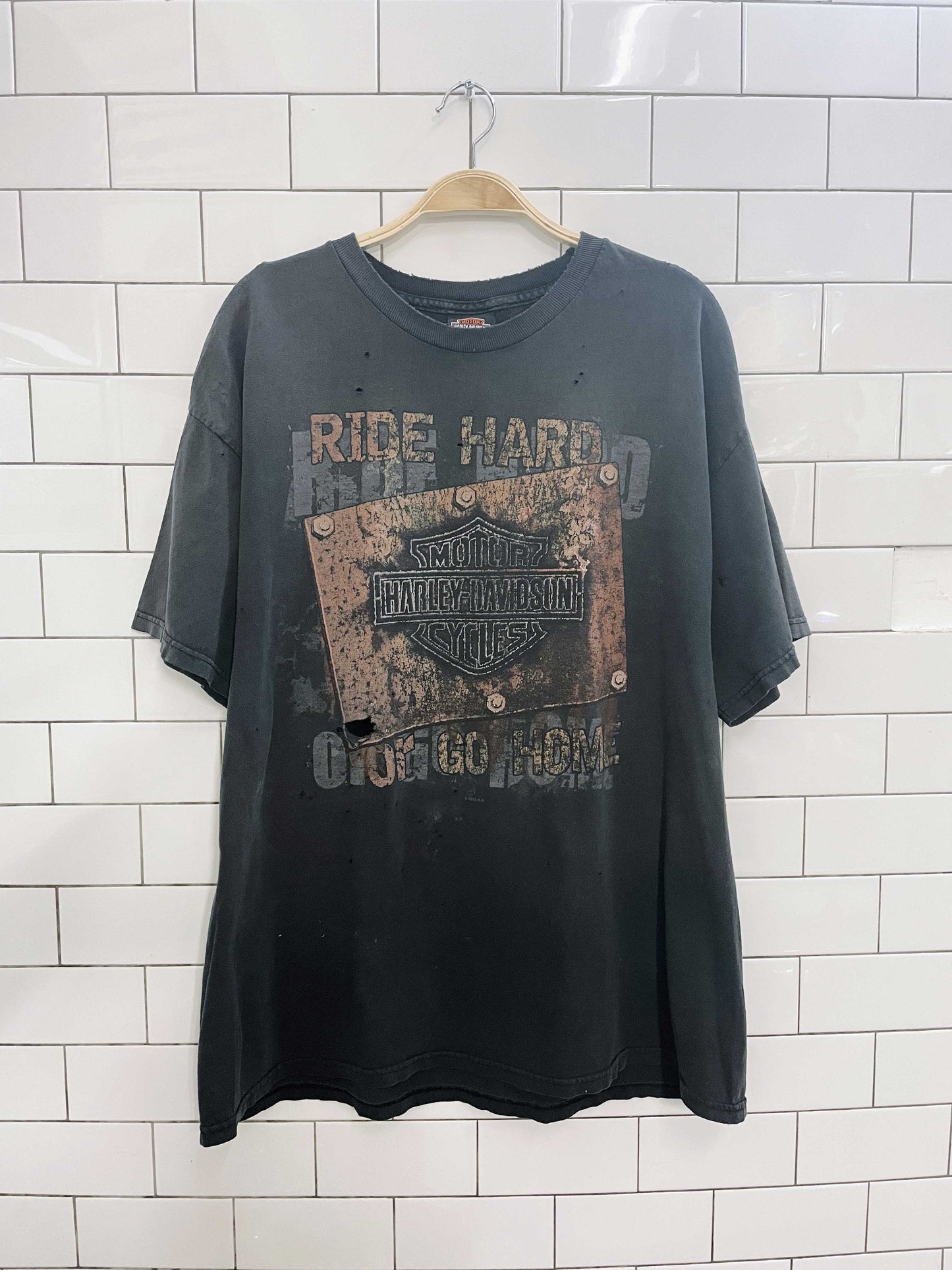 vintage distressed harley ride hard tee