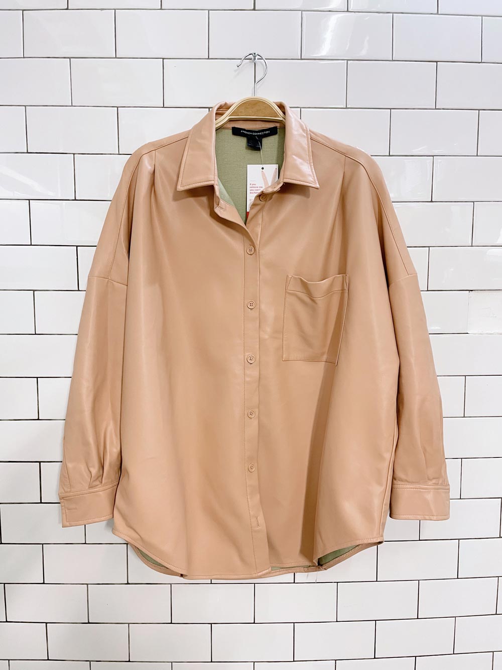 french connection rhodes faux leather shirt