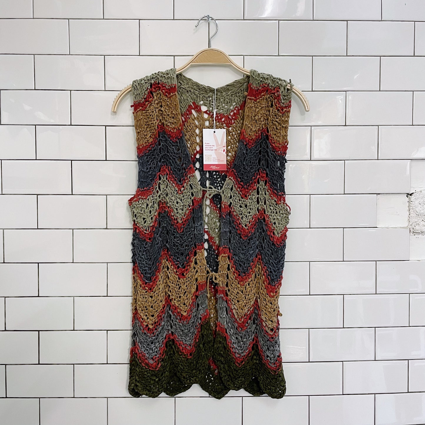 vintage 70s suede crochet knit vest