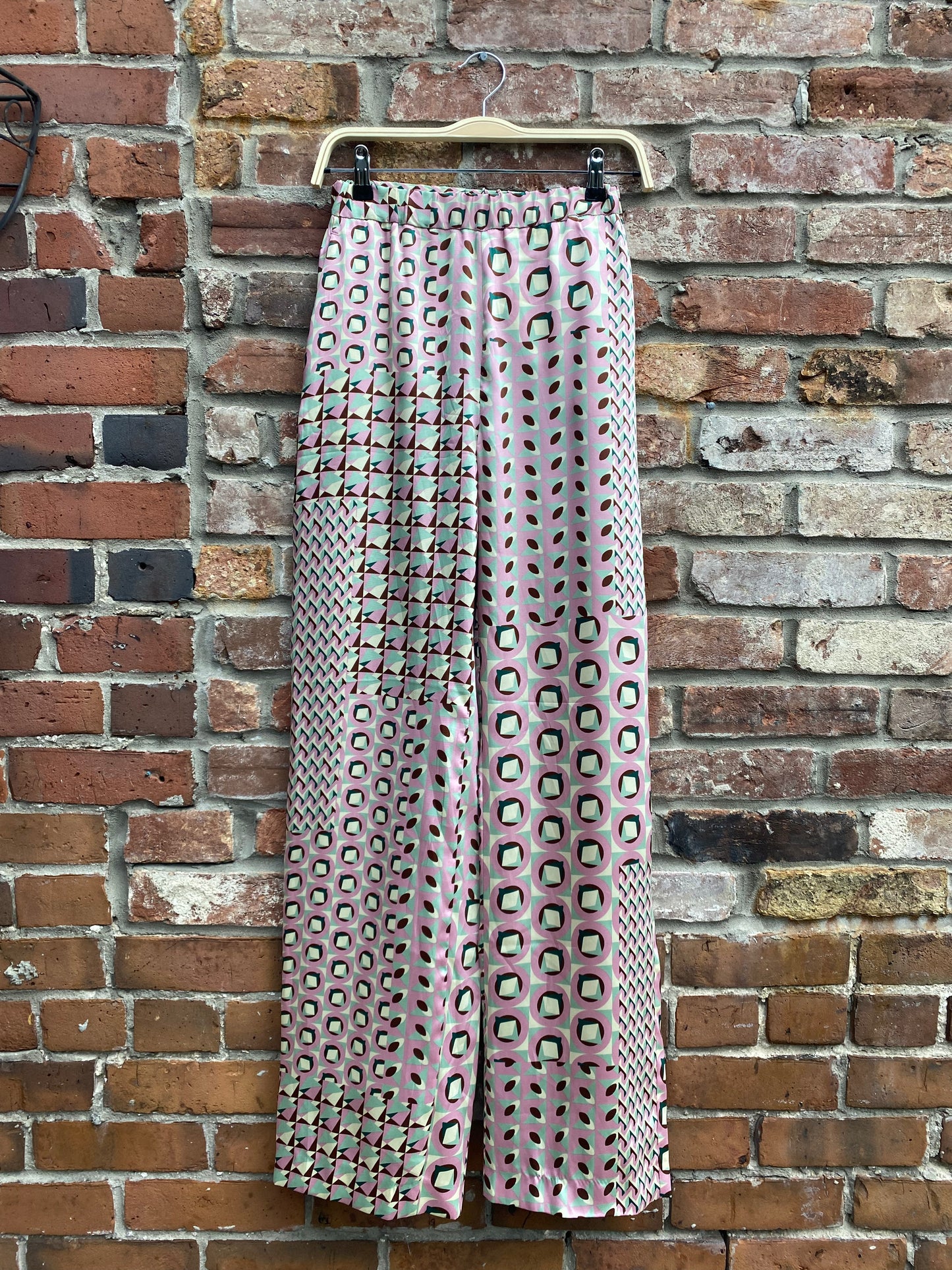 zara geo scarf print satin wide leg pants