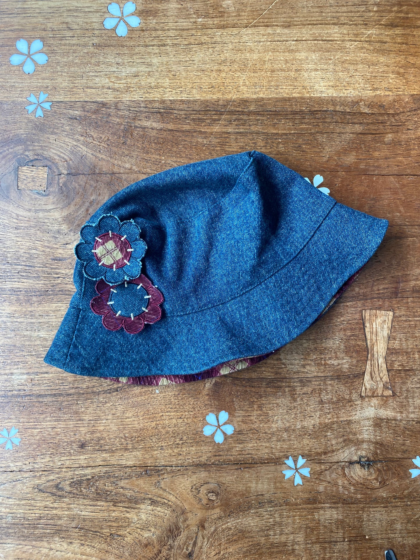 reversible denim corduroy bucket hat