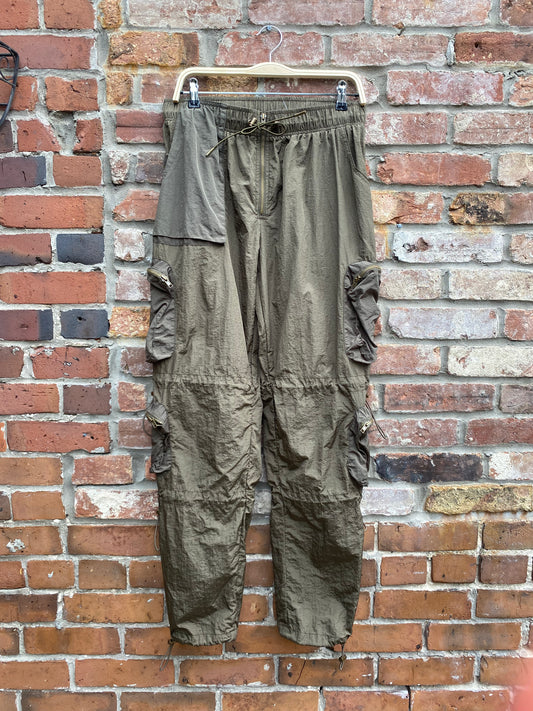 kody phillips green nylon cargo parachute pants