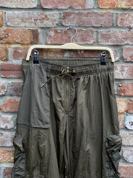 kody phillips green nylon cargo parachute pants