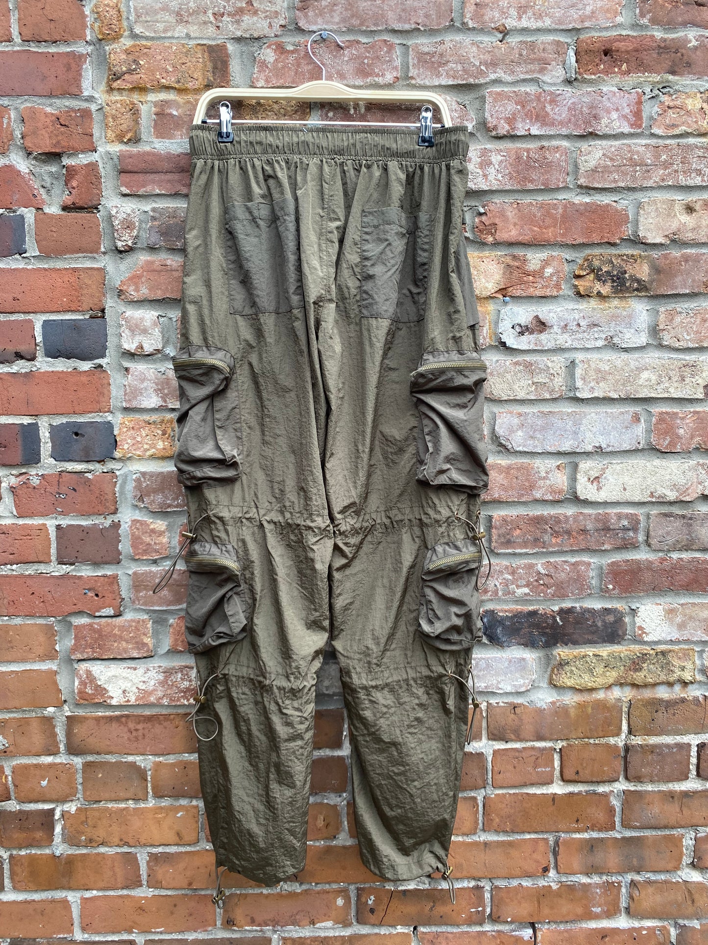 kody phillips green nylon cargo parachute pants