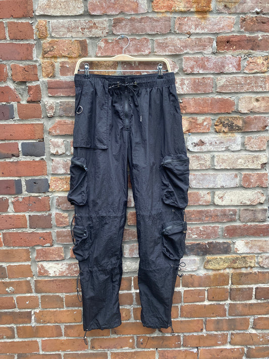 kody phillips black nylon cargo parachute pants