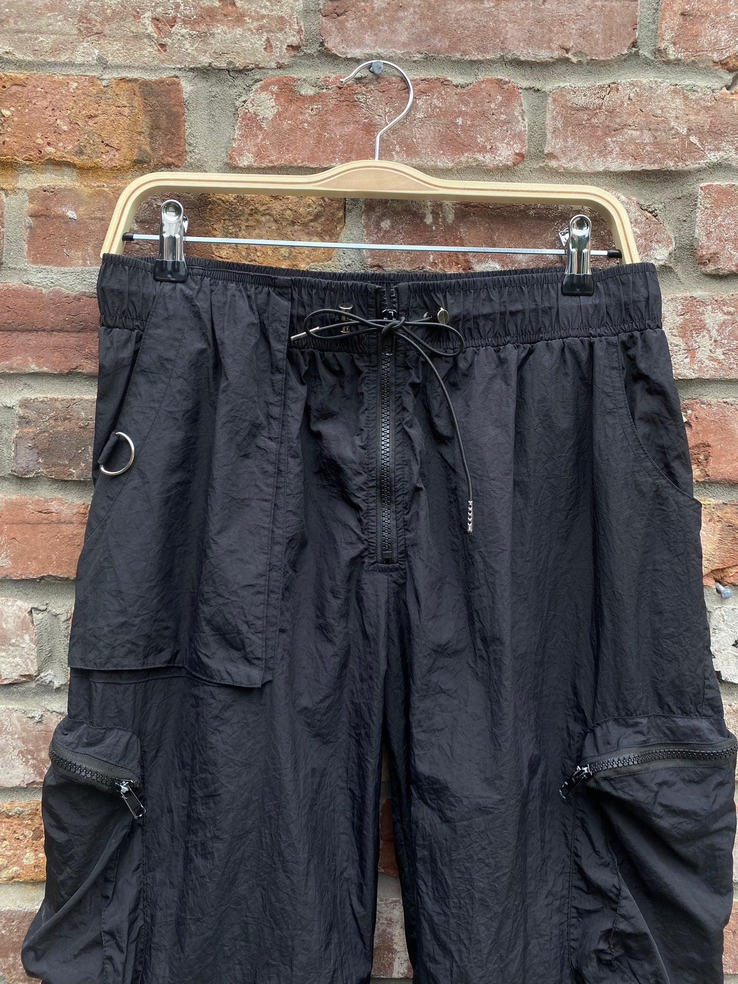 kody phillips black nylon cargo parachute pants