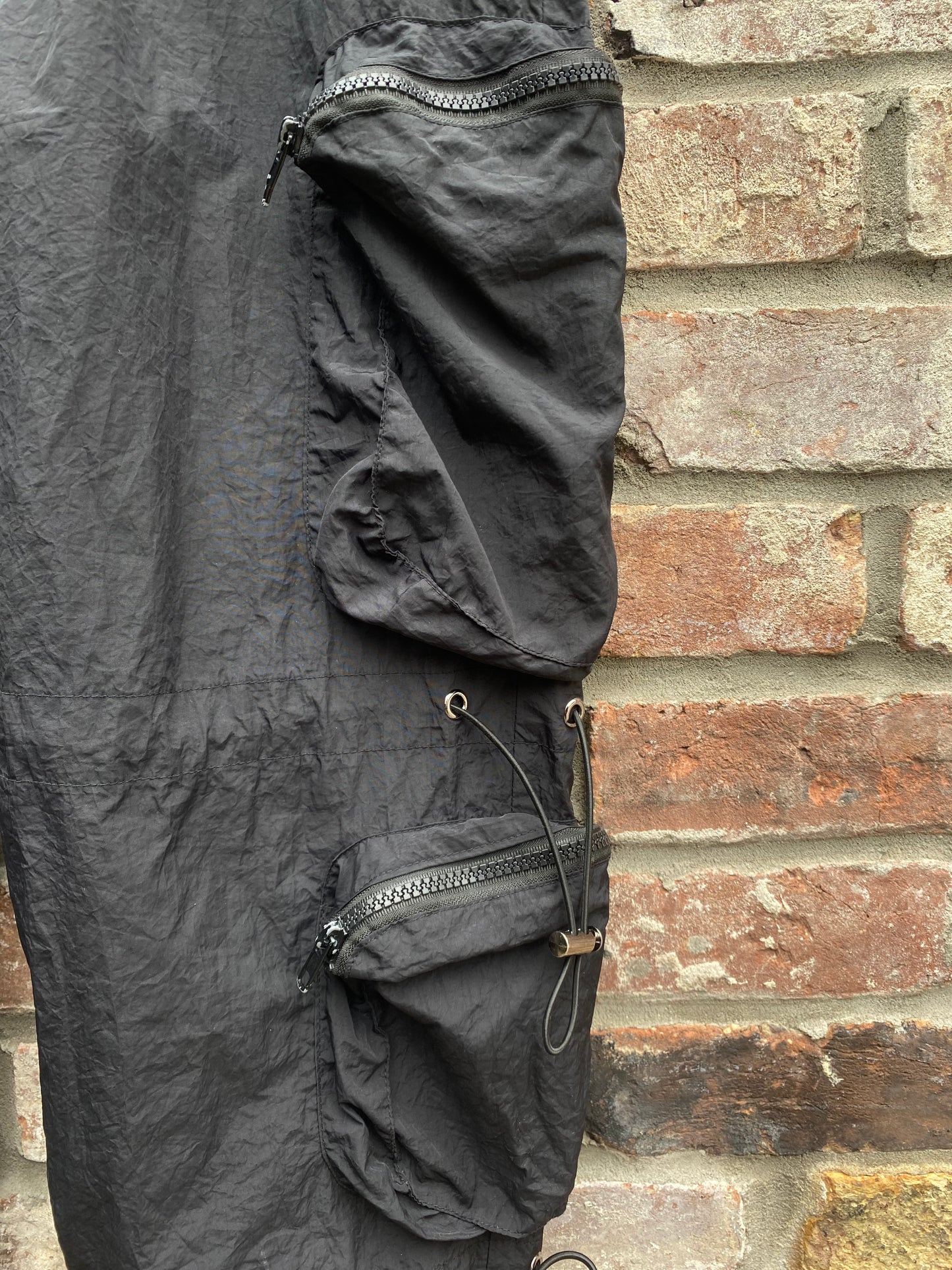 kody phillips black nylon cargo parachute pants