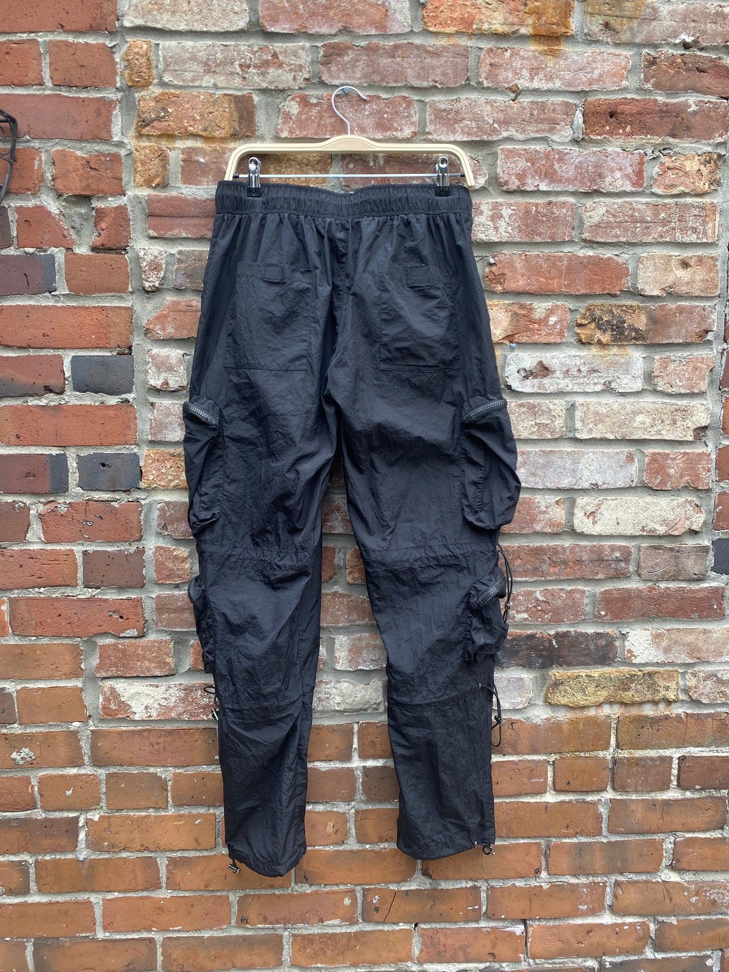 kody phillips black nylon cargo parachute pants