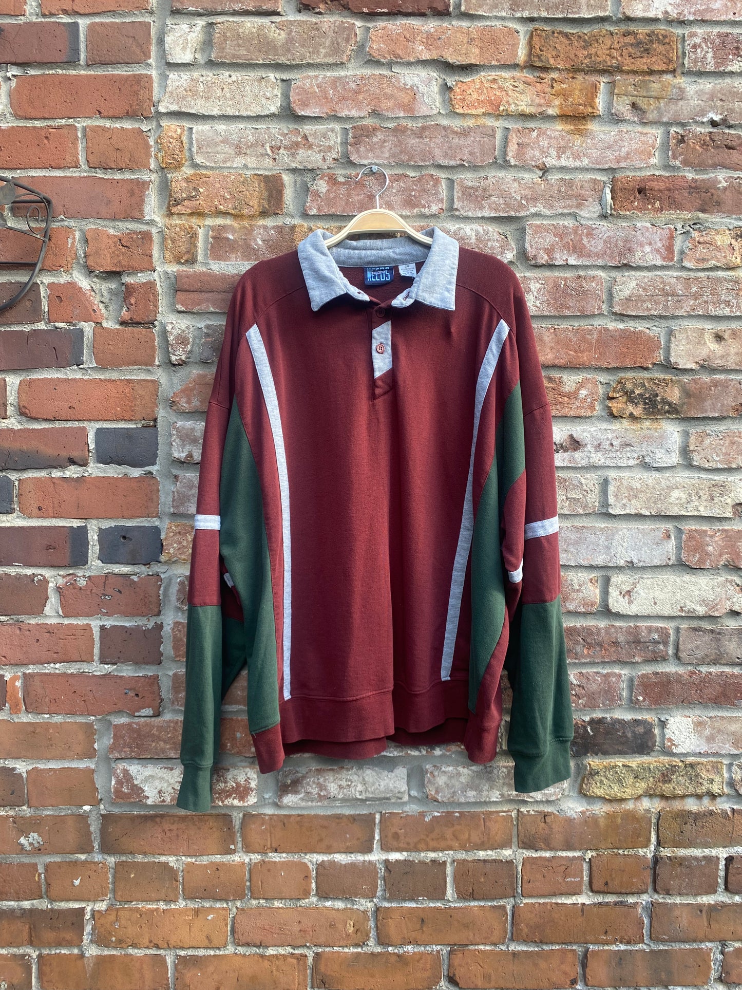 vintage varsity long sleeve polo sweatshirt