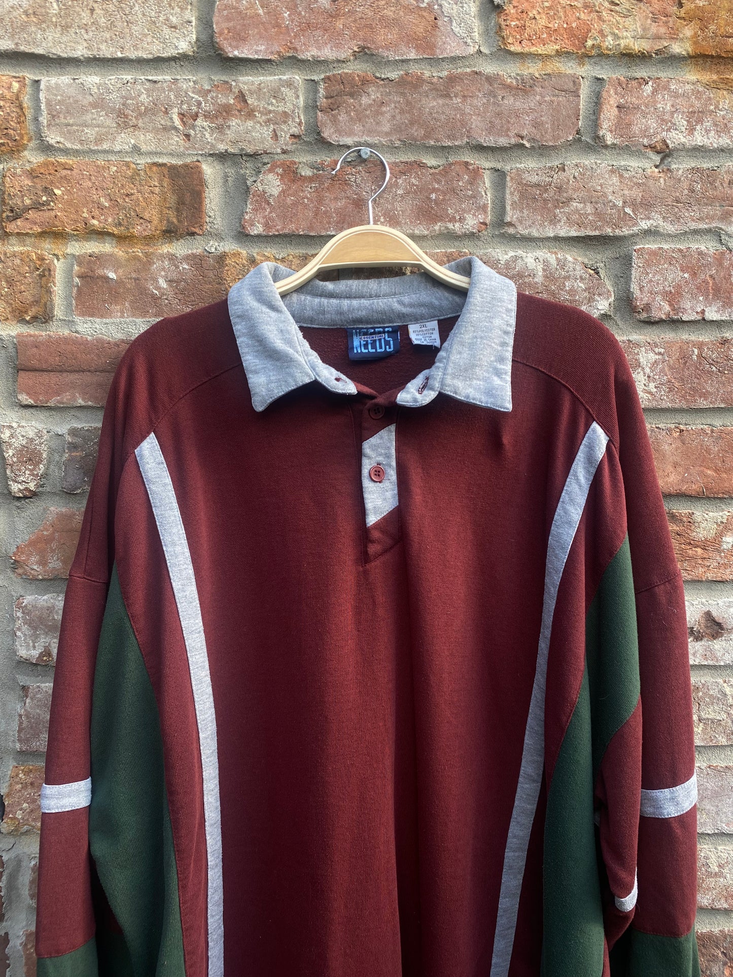 vintage varsity long sleeve polo sweatshirt