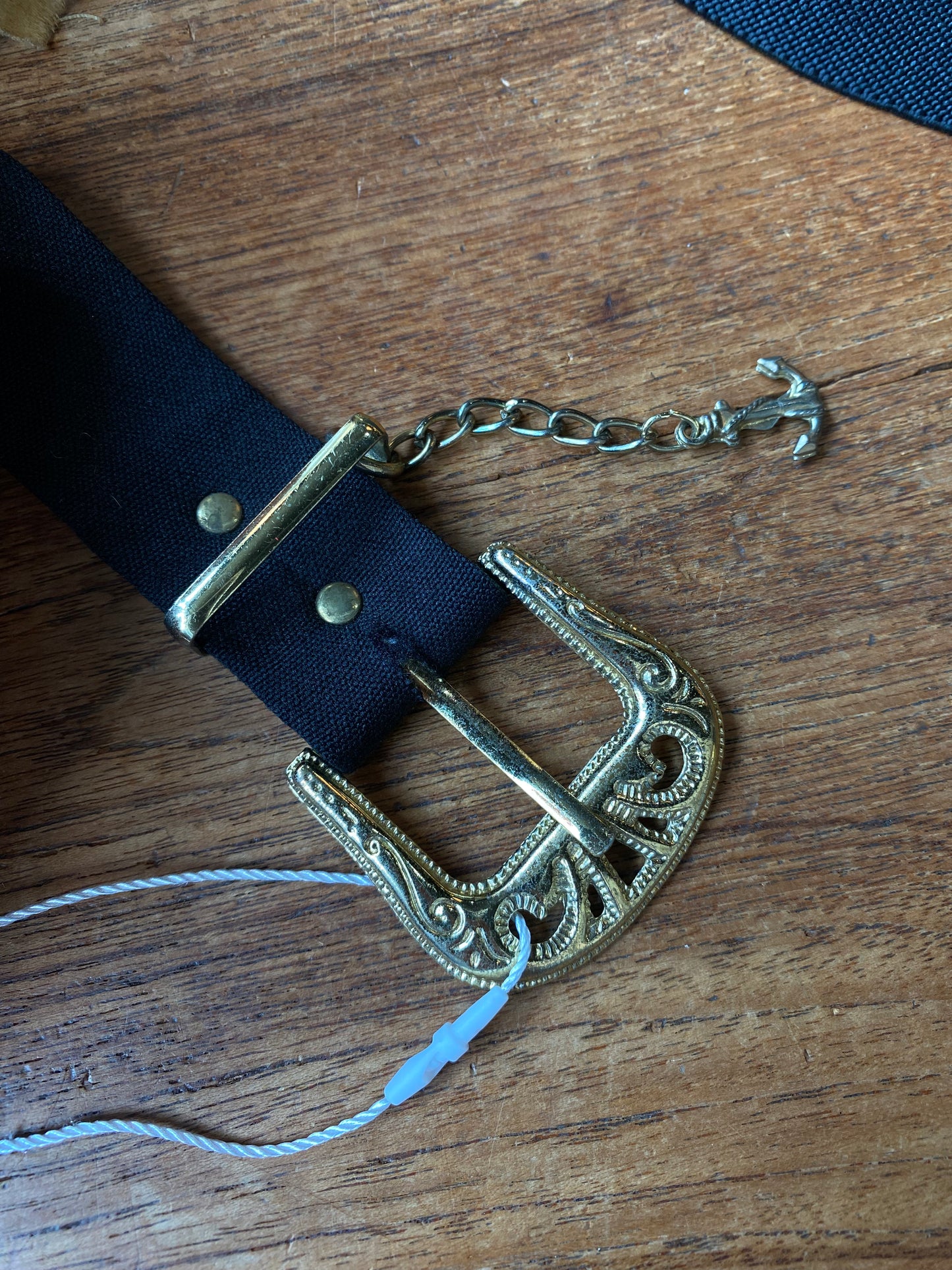 vintage anchor charm black fabric belt